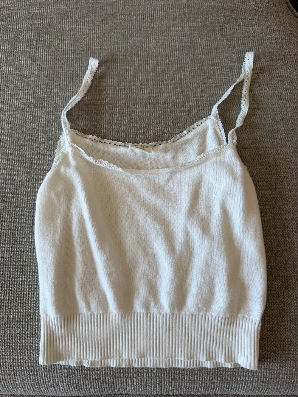 Brandy Melville White Lace-Trim Knit Cami